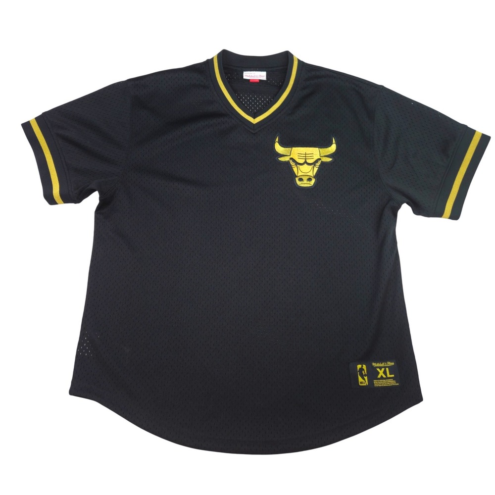 Mitchell & Ness Chicago Bulls Mesh Shooting Shirt Black Gold Mens XL NBA Jersey
